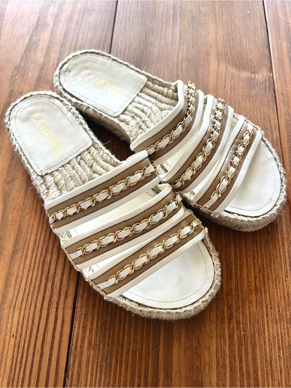 Chanel White Leather Espadrilles